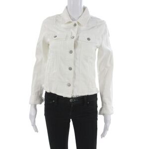 Eunina Womens White Collared Button Cotton Blend Long Sleeve Jacket Size S